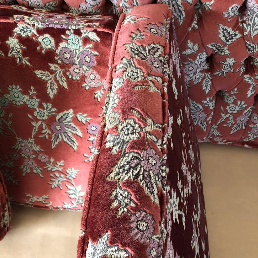 金華山 イタリア　ビクトリアンスタイル 3人掛けソファ 赤色 花柄