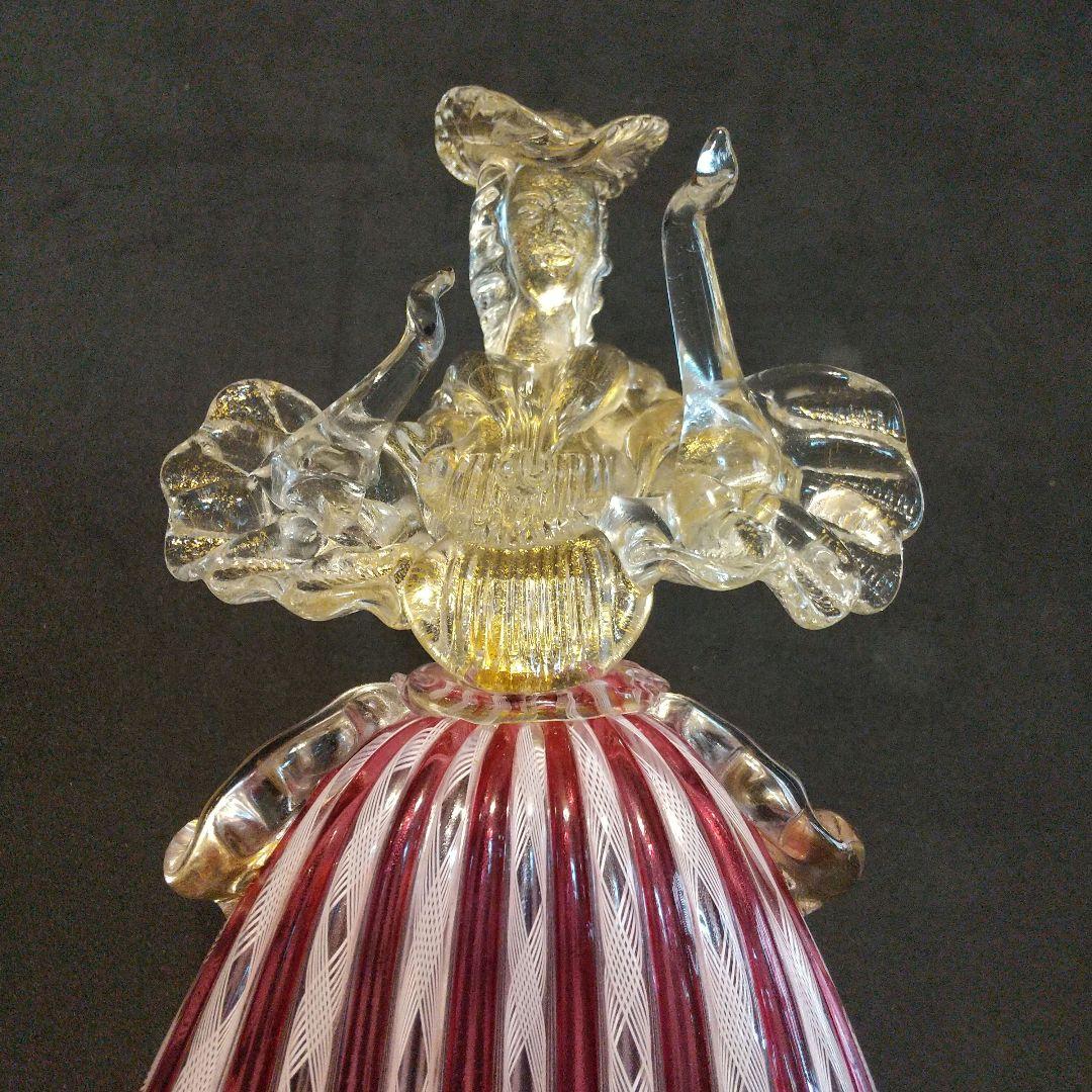 ベニチアングラス フィギュリン レ―ス模様 大型33センチ 金彩ガラス工芸品