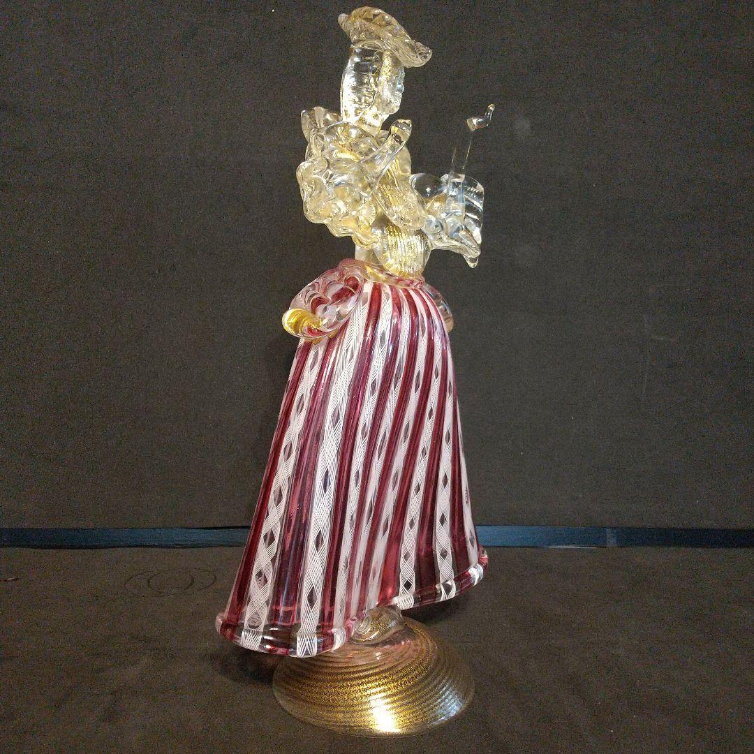 ベニチアングラス フィギュリン レ―ス模様 大型33センチ 金彩ガラス工芸品