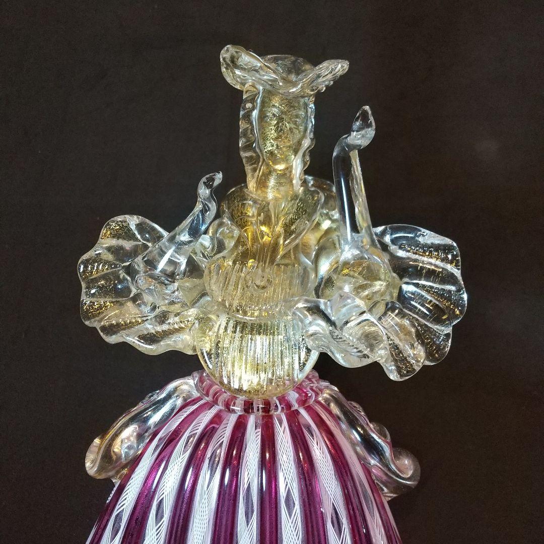 ベニチアングラス フィギュリン レ―ス模様 大型33センチ 金彩ガラス工芸品