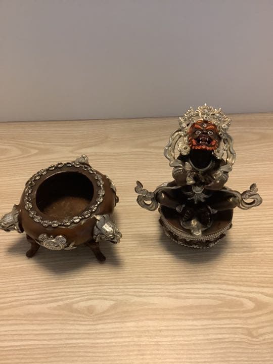 格安　《 SALE 新品 》 チベット　香炉　バイラヴァ　憤怒神　守護神　純銀張