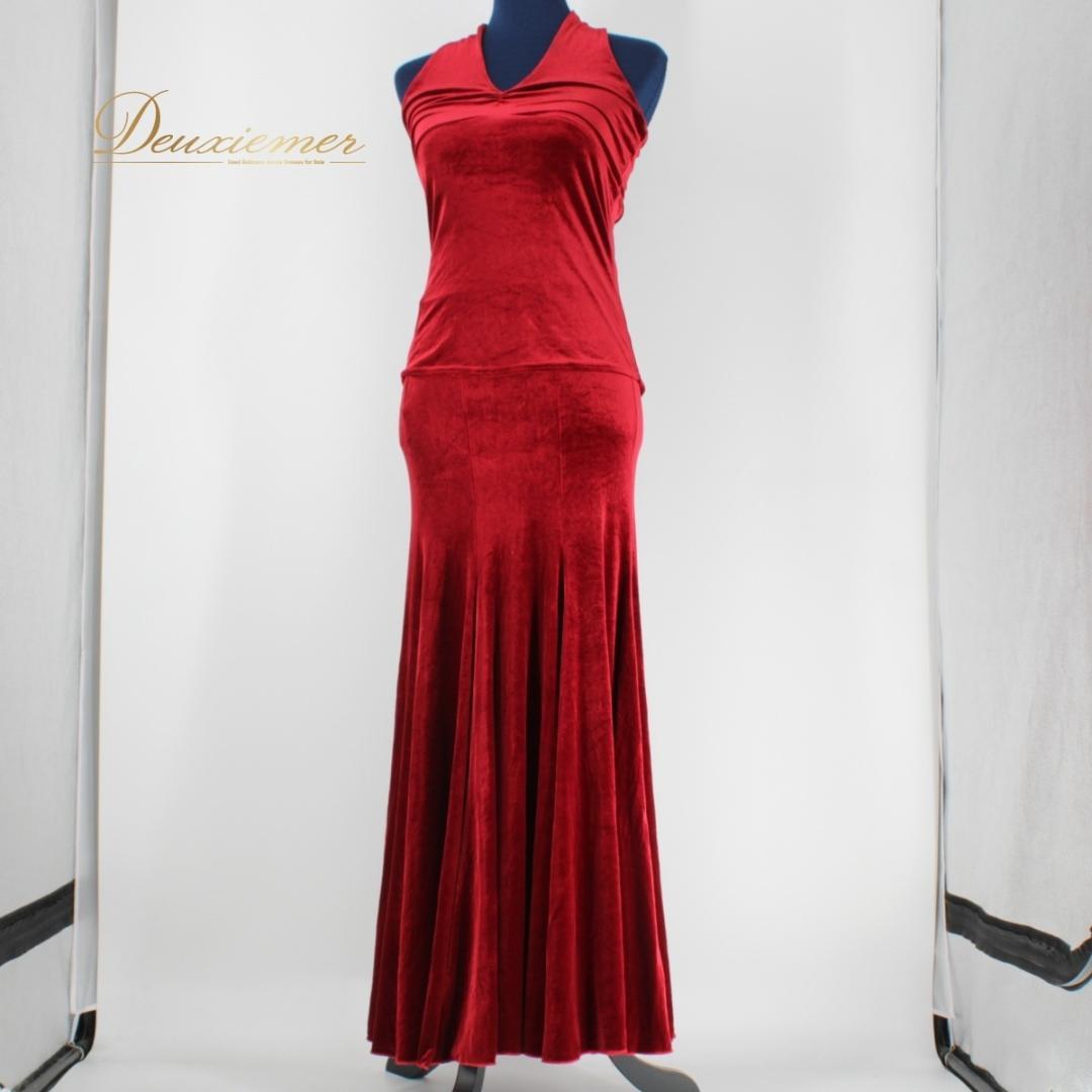 【美品 フラメンコ衣装】レッド 上下セット ツーピース セットアップ 赤 無地