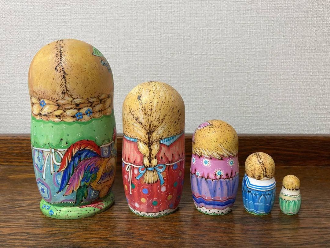 ロシア雑貨☆イースター ウッドバーニング マトリョーシカ(5P)パスハ ミラ作