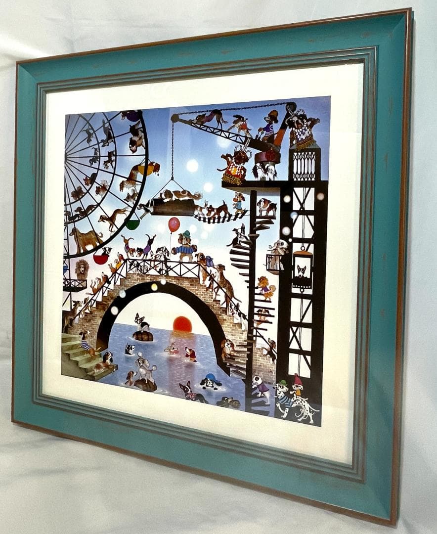 【新品】藤城清治「ワンワン共和国」ポスター 複製画　大サイズ額付　48×48cm