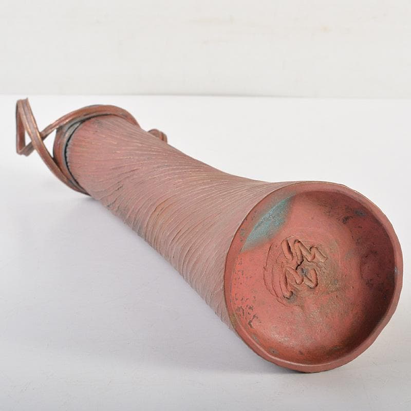 高岡銅器　須賀正紀造　蝋型鋳銅　素文耳付花生　花器　共布共箱　C　R7485