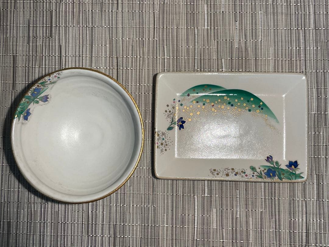 133桑野むつ子 京都 御所の花十二ヶ月【9月桔梗】抹茶椀・和陶皿 しおり付き