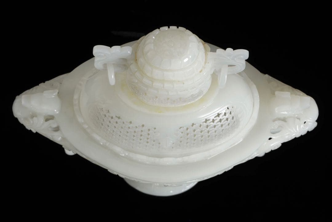 大*発様 中国古玩 白玉石大香炉 龍透彫細密彫刻 高さ36cm 唐物 古美術品