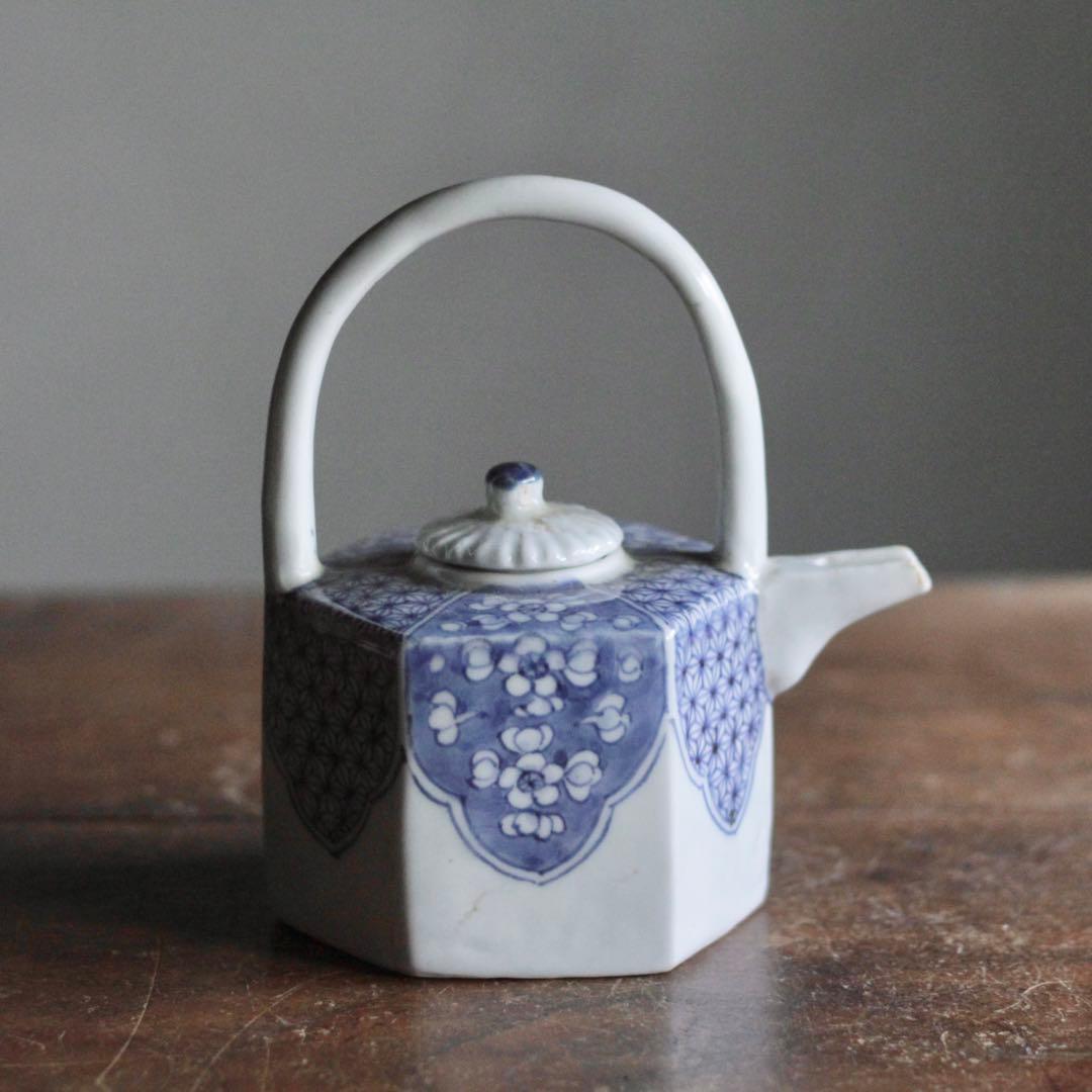 平戸焼 染付 面取 六角 水注 酒次 古美術 古道具 アンティーク 煎茶道具