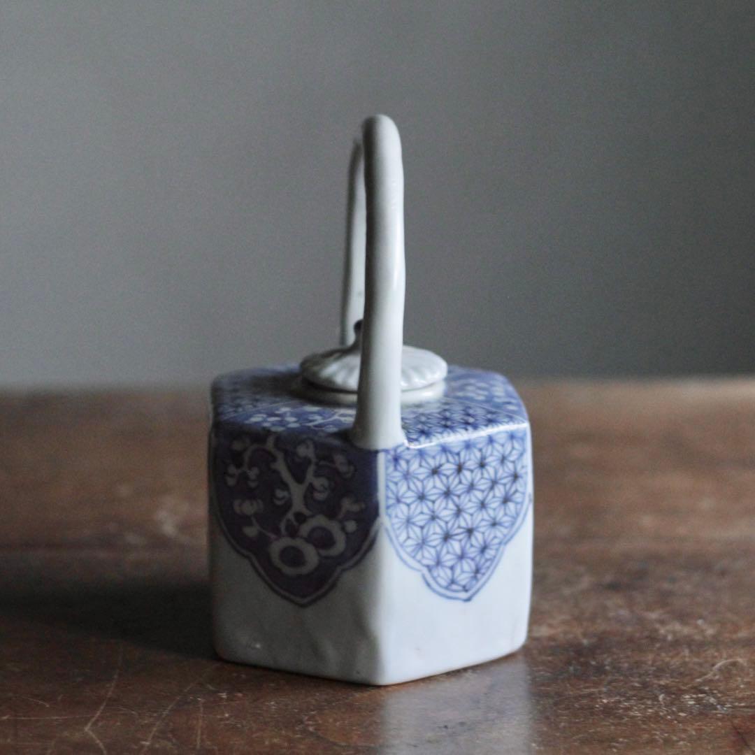 平戸焼 染付 面取 六角 水注 酒次 古美術 古道具 アンティーク 煎茶道具