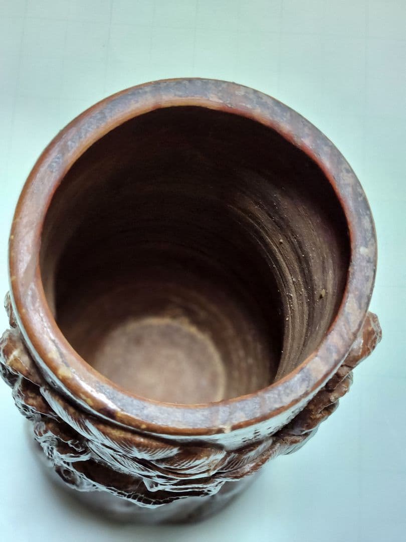 骨董品 古備前 置物 花生け 花瓶 松亀紋様 陶印あり 戦国時代？