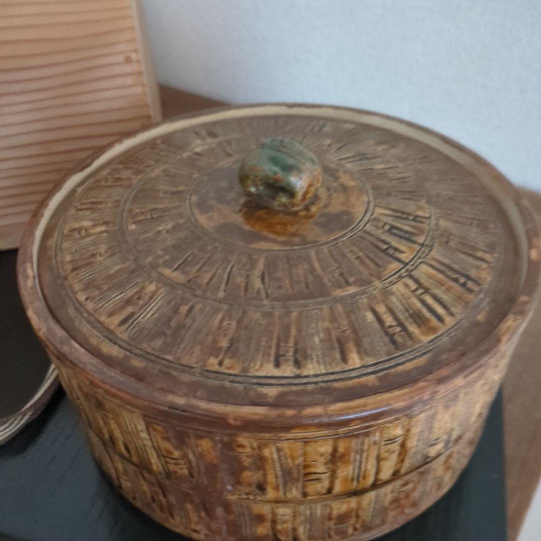 平水指　千本立竹　陶器　水指　茶道具　茶道　松山造　木箱　共箱