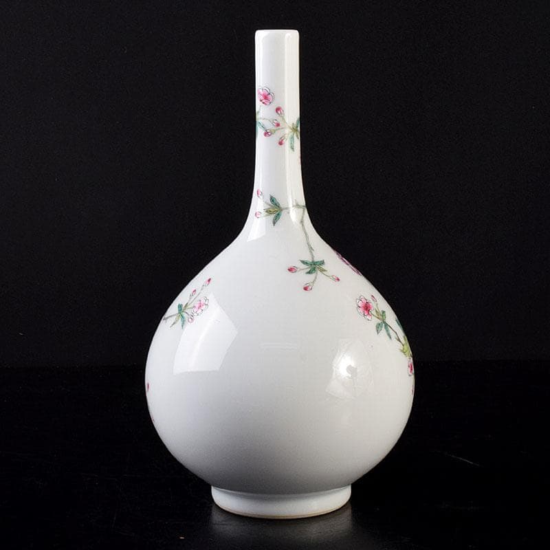 中国　大清乾隆年製　粉彩　牡丹文　長頸瓶　一輪挿し　M　8018E