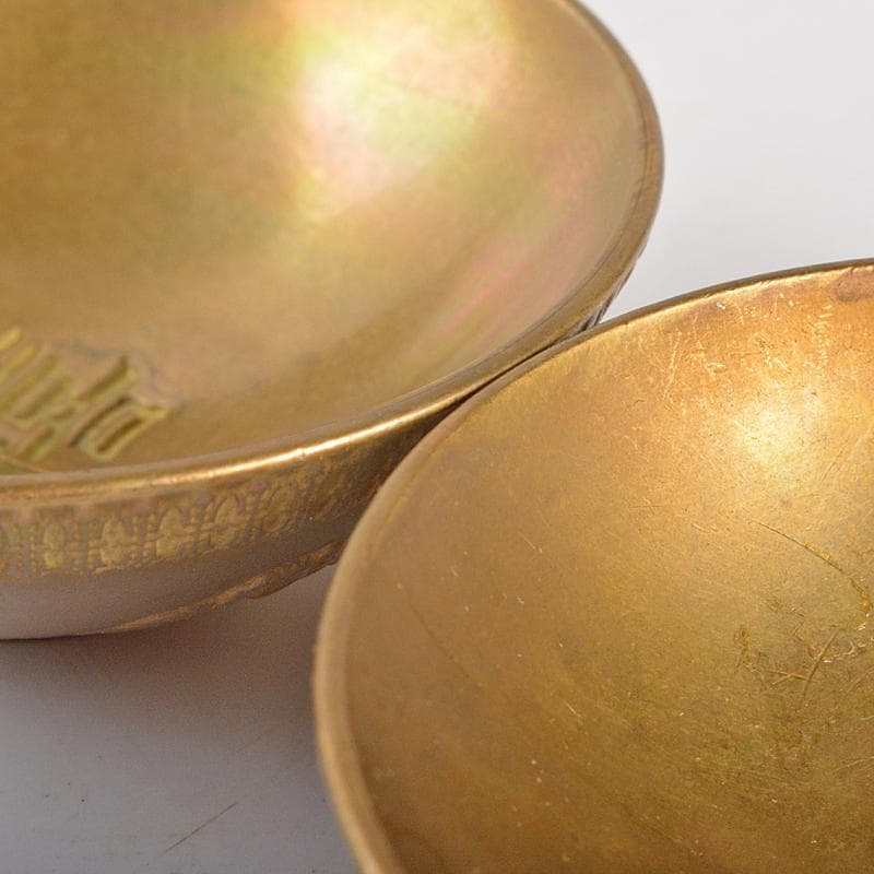 中国　古銅宣徳銅　洪字底款福禄寿禧　酒盃　一對　C　R7094E