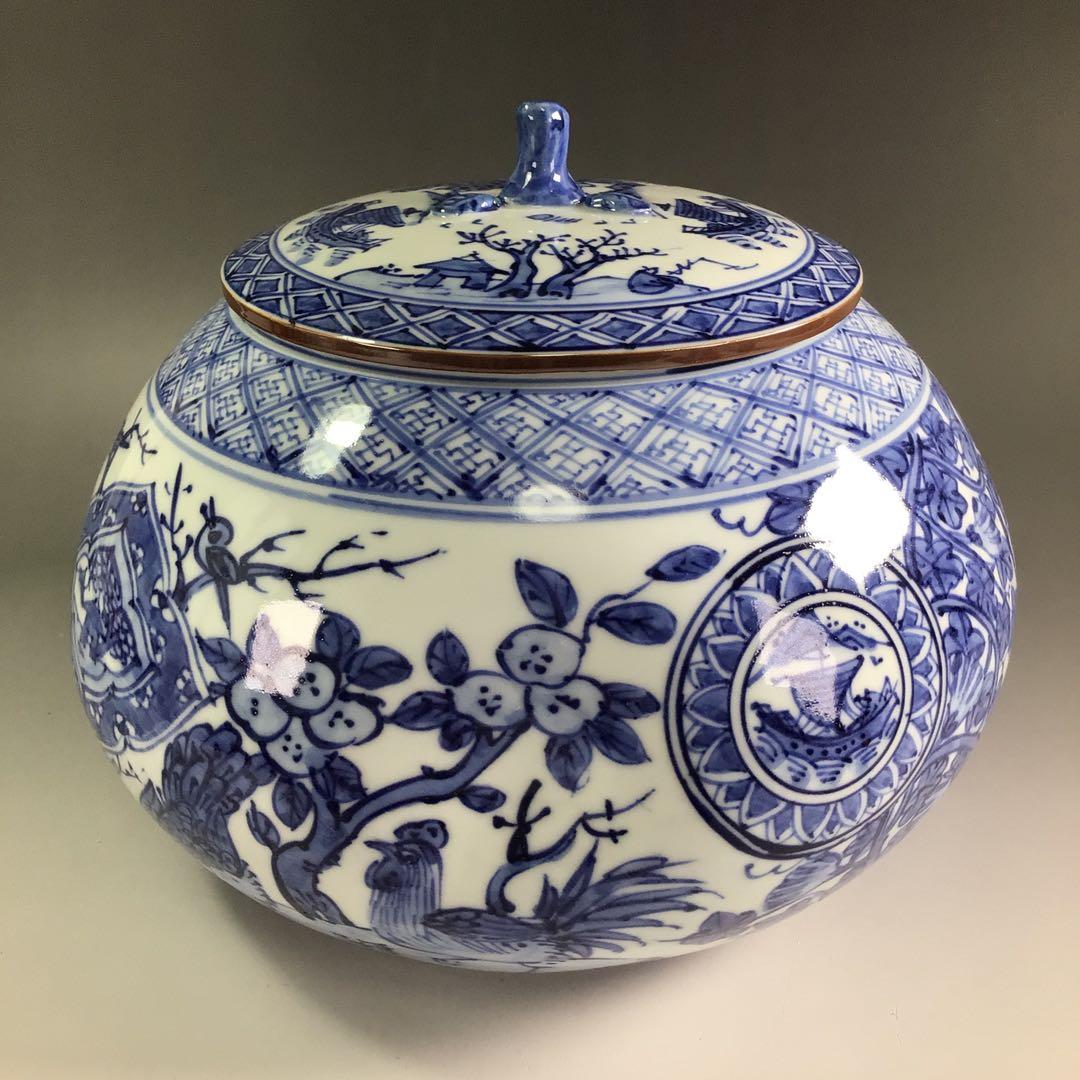 Ｐ８９０　水指　『平安　高野昭阿弥造』『染付祥瑞写』『蜜柑水指』　共箱　茶道具