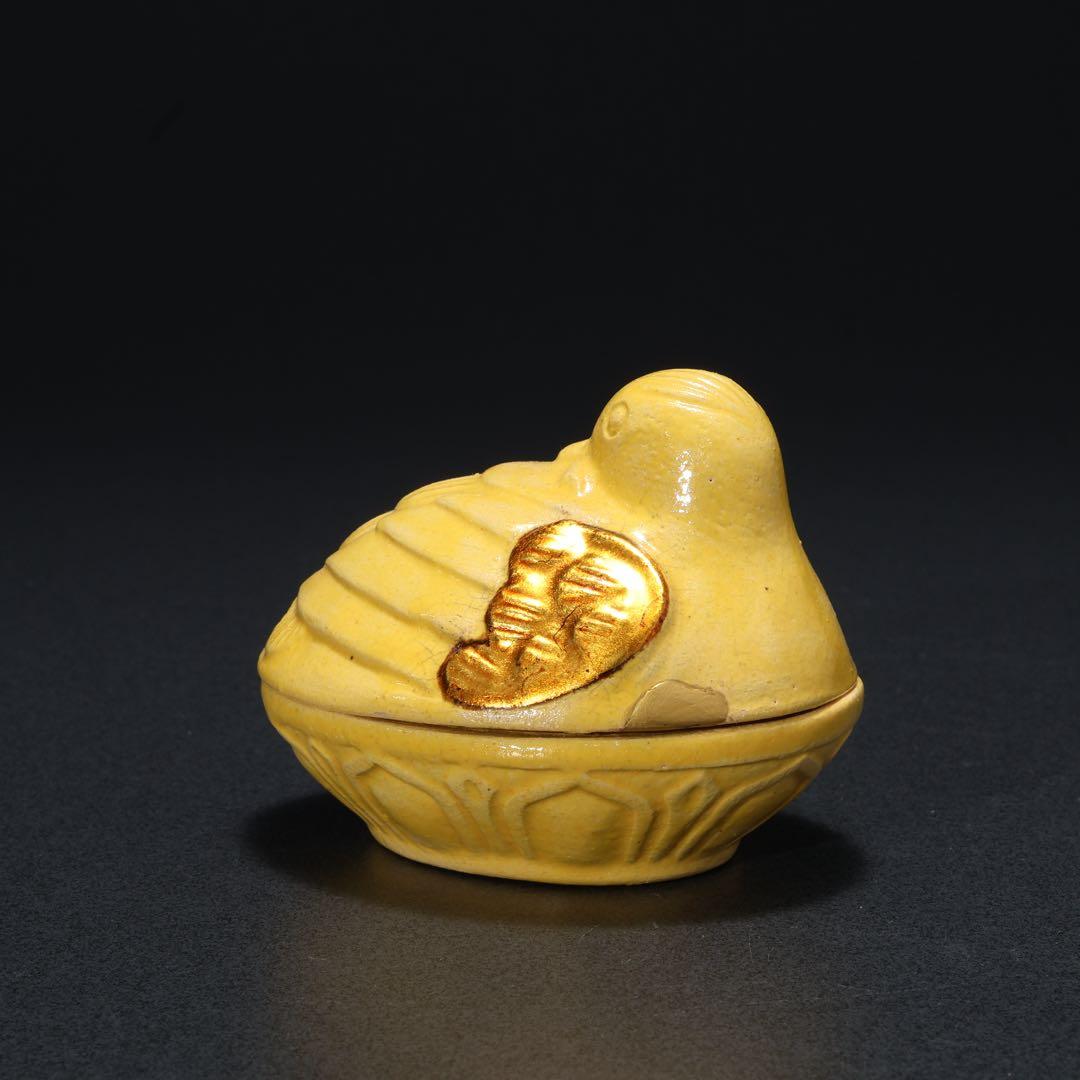 香合　交趾　花喰鳥香合　十代大樋長左衛門　共箱　R1668ダP