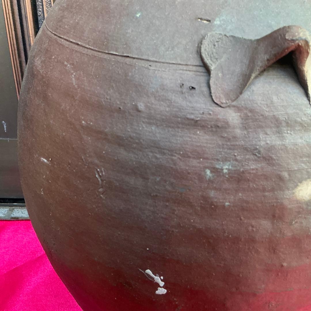 備前焼　茶色　陶器製　花瓶　備前窯　『中壺』　耳有り