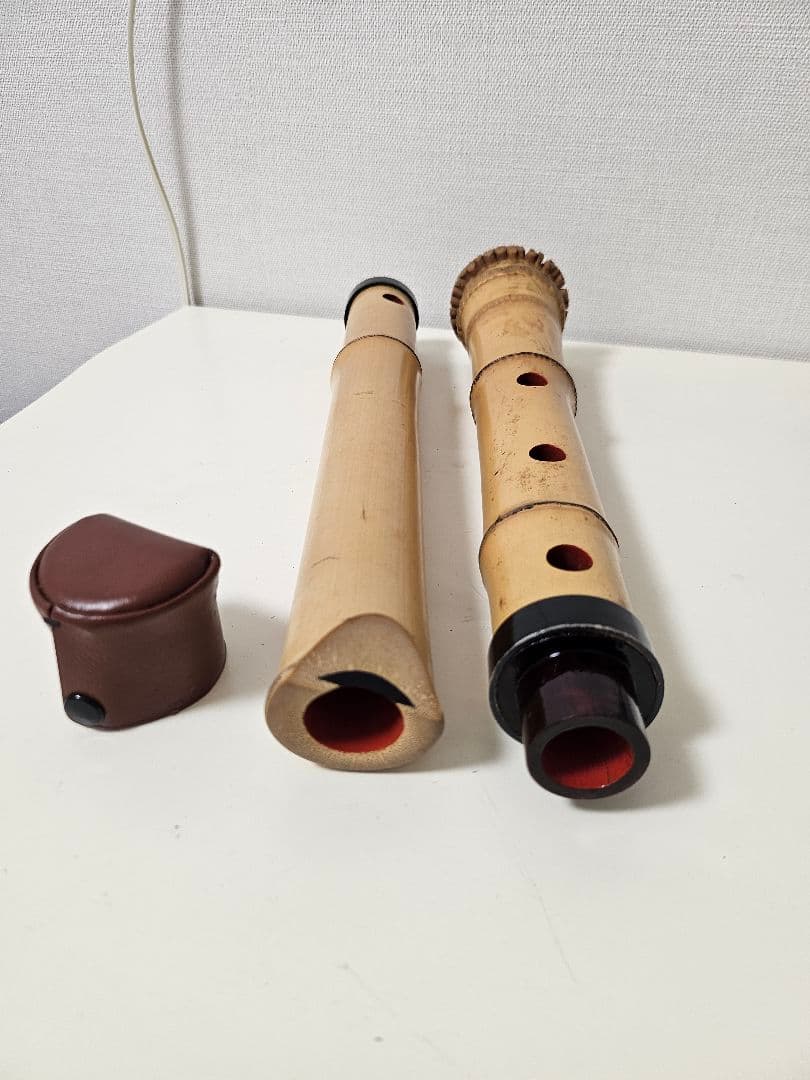 琴古流 尺八 二つ折り 分割式 根付き 地無し 朱塗り歌口 焼印あり