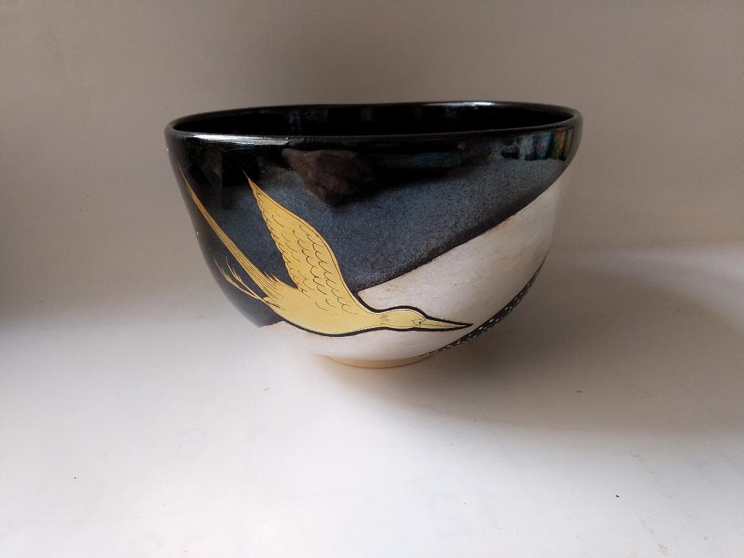 暁窯 岡田暁山 作 色絵鵲橋絵 抹茶碗 茶道具 茶碗 共箱 栞 新品 未使用