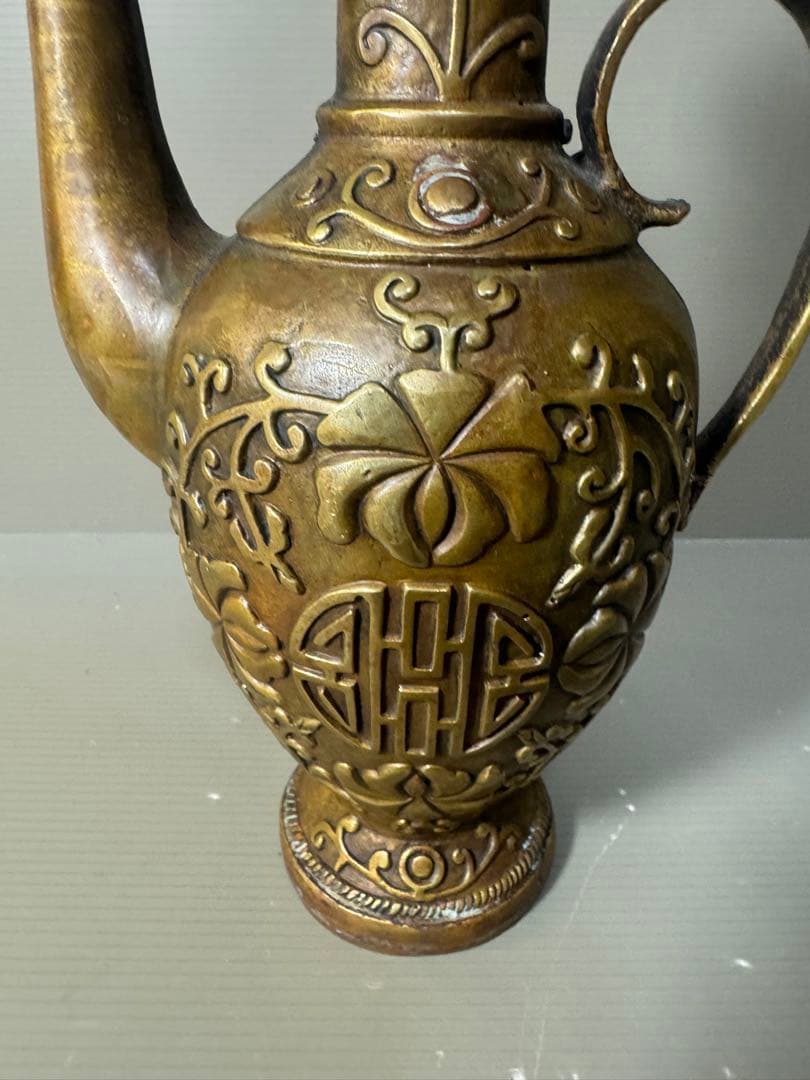 2495 中国骨董　大明宣徳年製銘　銅製　酒壺　時代物