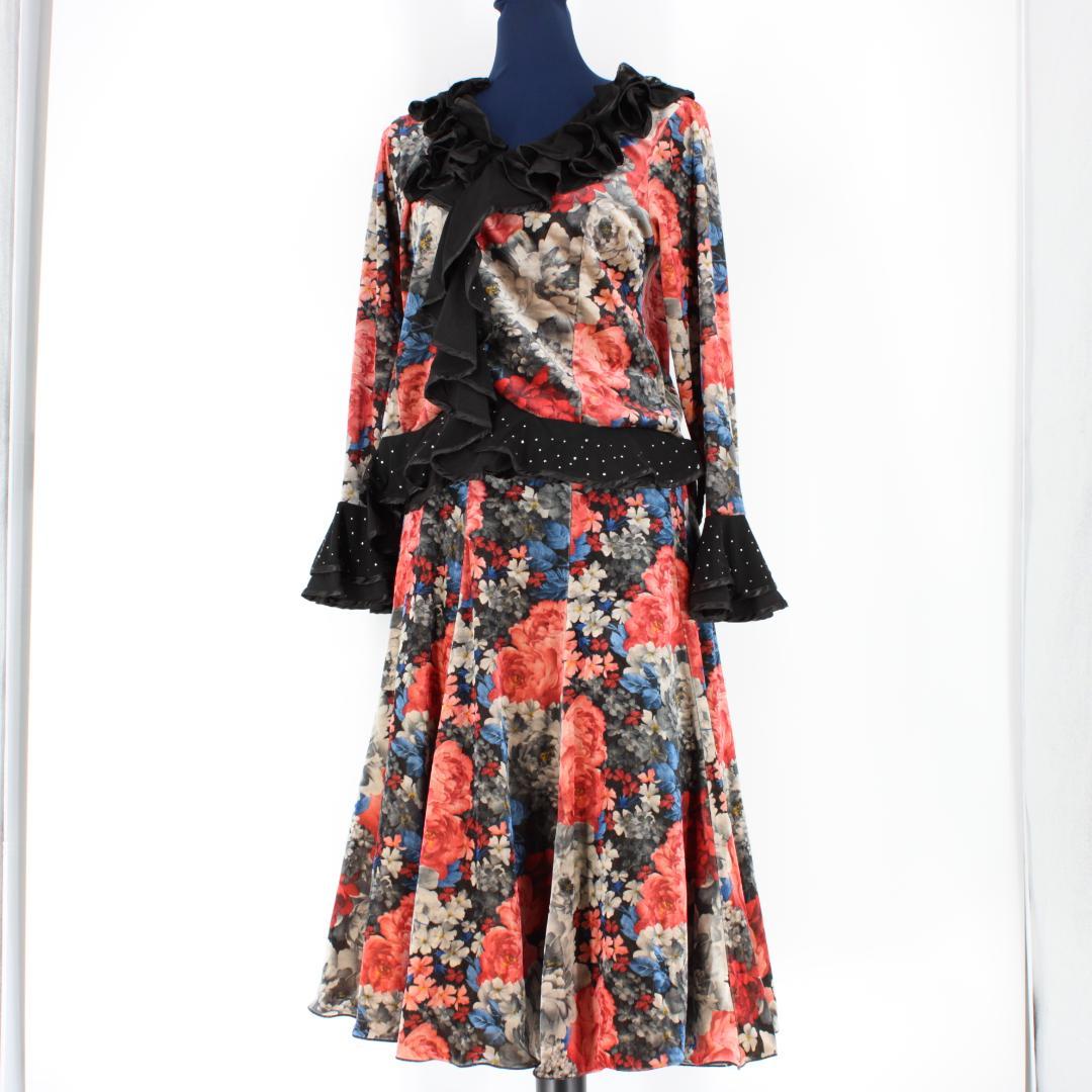 【美品 社交ダンス衣装】Mサイズ Lサイズ 上下セット トップス スカート 黒