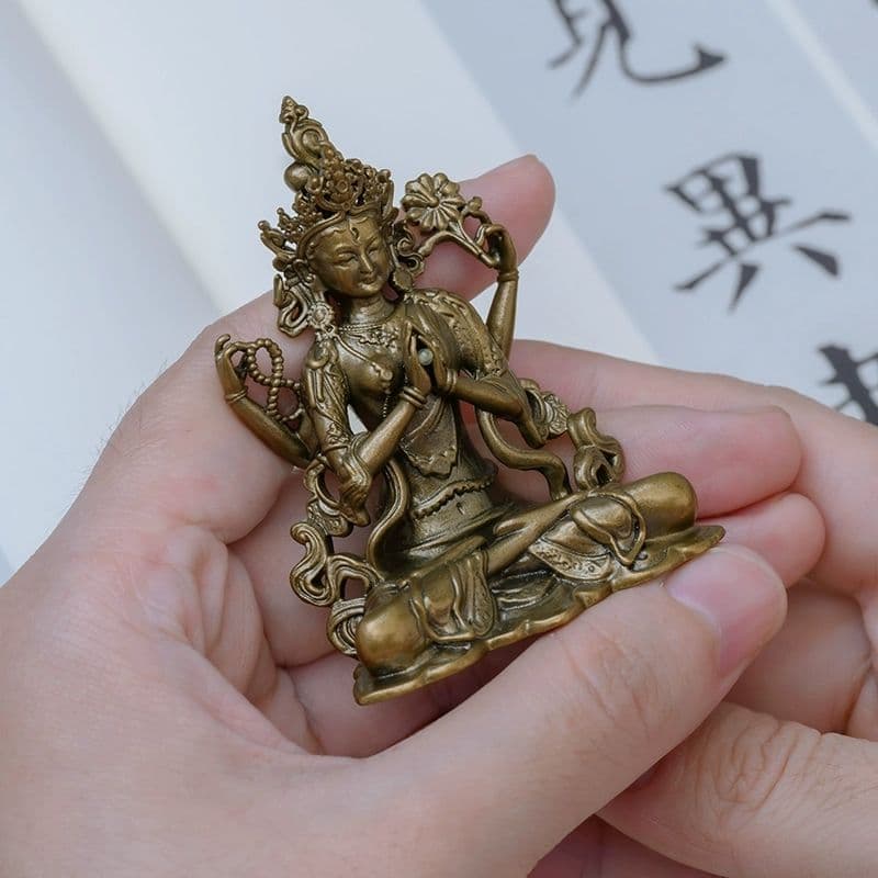 仏像 四臂観音仏像 禅意 茶室 置物 銅製 仏像 彫刻 置物 開運 風水