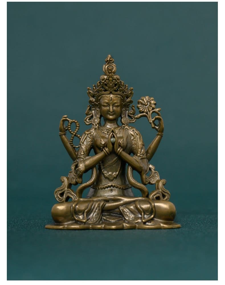 仏像 四臂観音仏像 禅意 茶室 置物 銅製 仏像 彫刻 置物 開運 風水