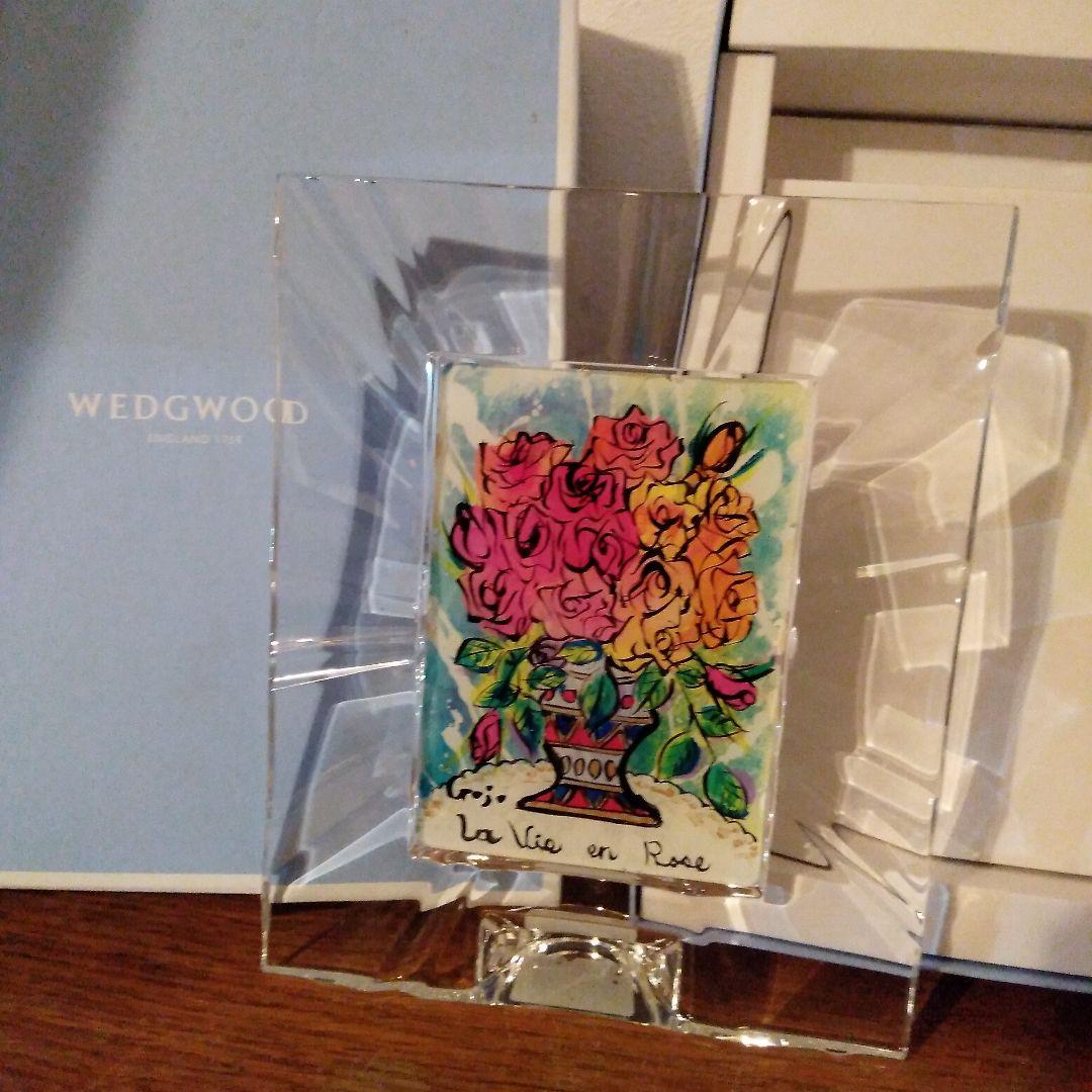 クリスタルローズ、薔薇のガラス絵、ウェッジウッドのフレーム