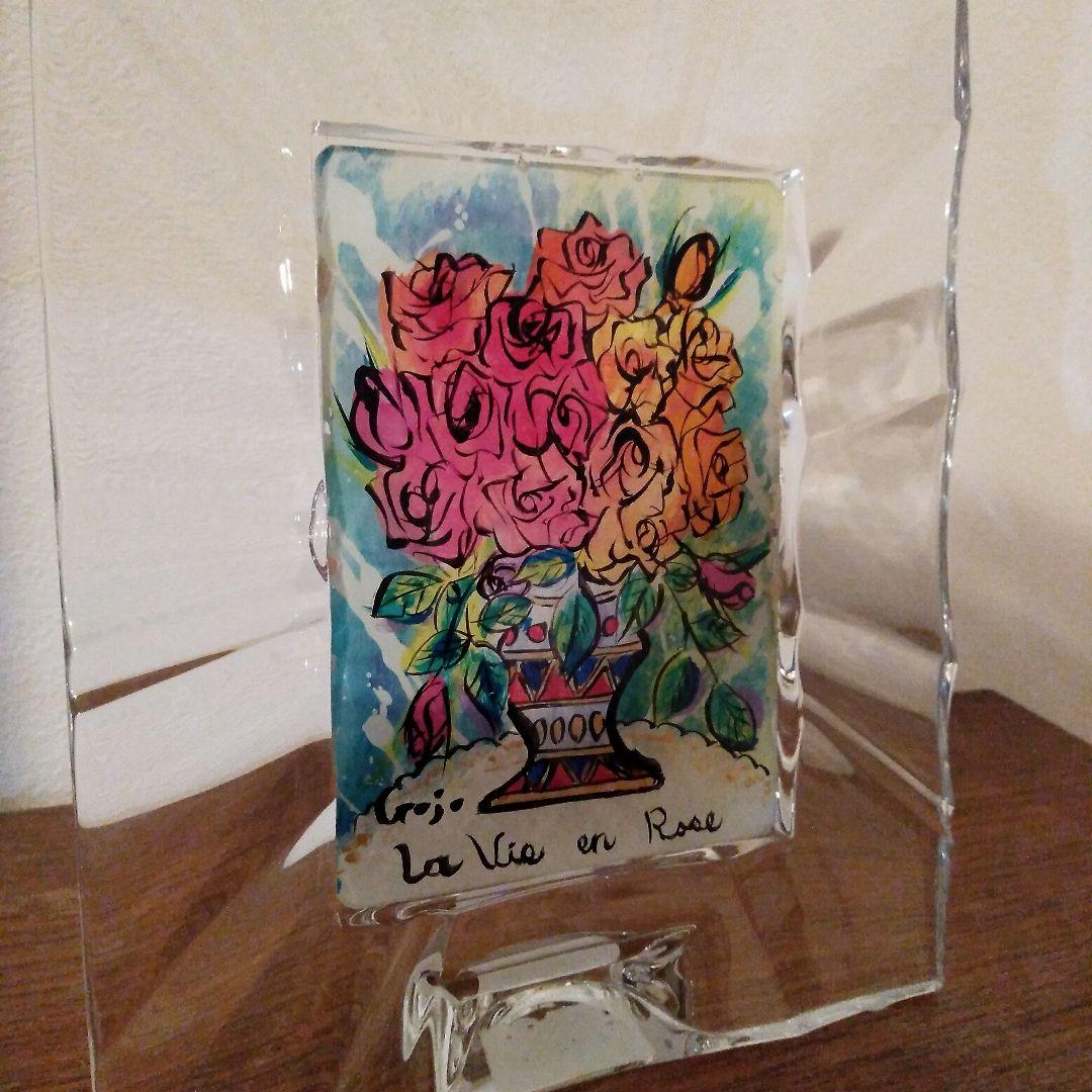 クリスタルローズ、薔薇のガラス絵、ウェッジウッドのフレーム