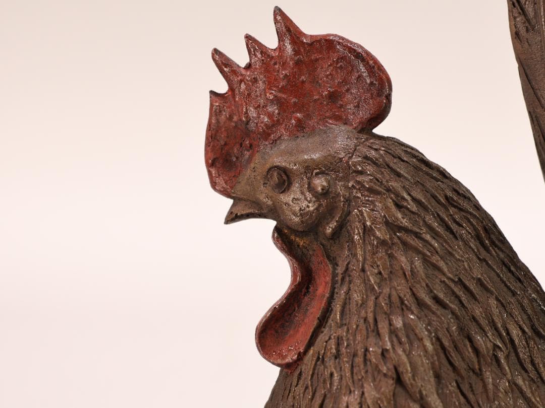 BK442　時代金工　古銅　双鶏　置物　ブロンズ　床飾り　金運　仕事運　子孫繁栄