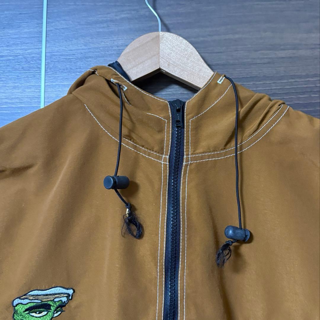 90 USA製 ナイロンアノラック ブラウン ストリート 刺繍 Sサイズ