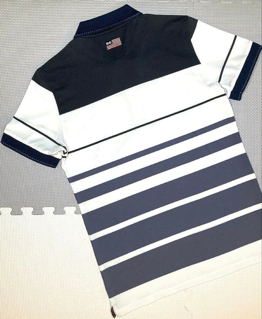 BRIEFING GOLF MS ワイドストライプポロシャツ（NAVY／M）