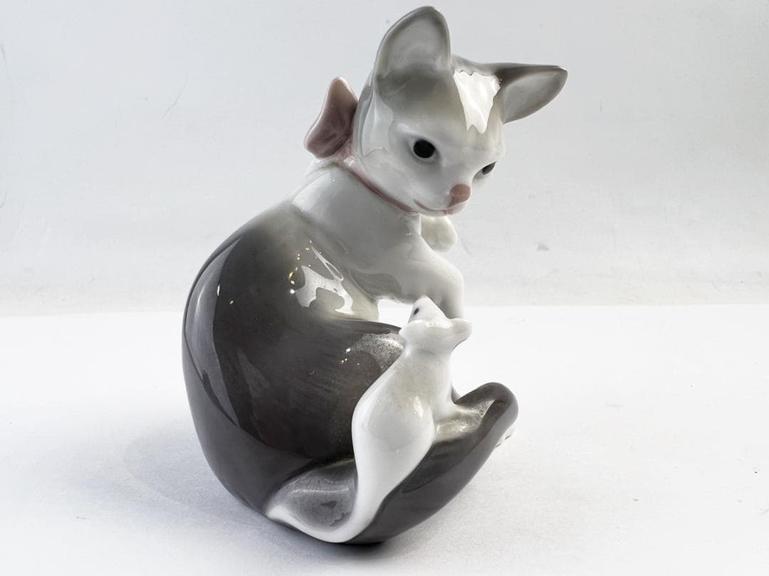 美品　LLADRO リヤドロ ネコとネズミ 陶器人形 フィギュリン インテリア
