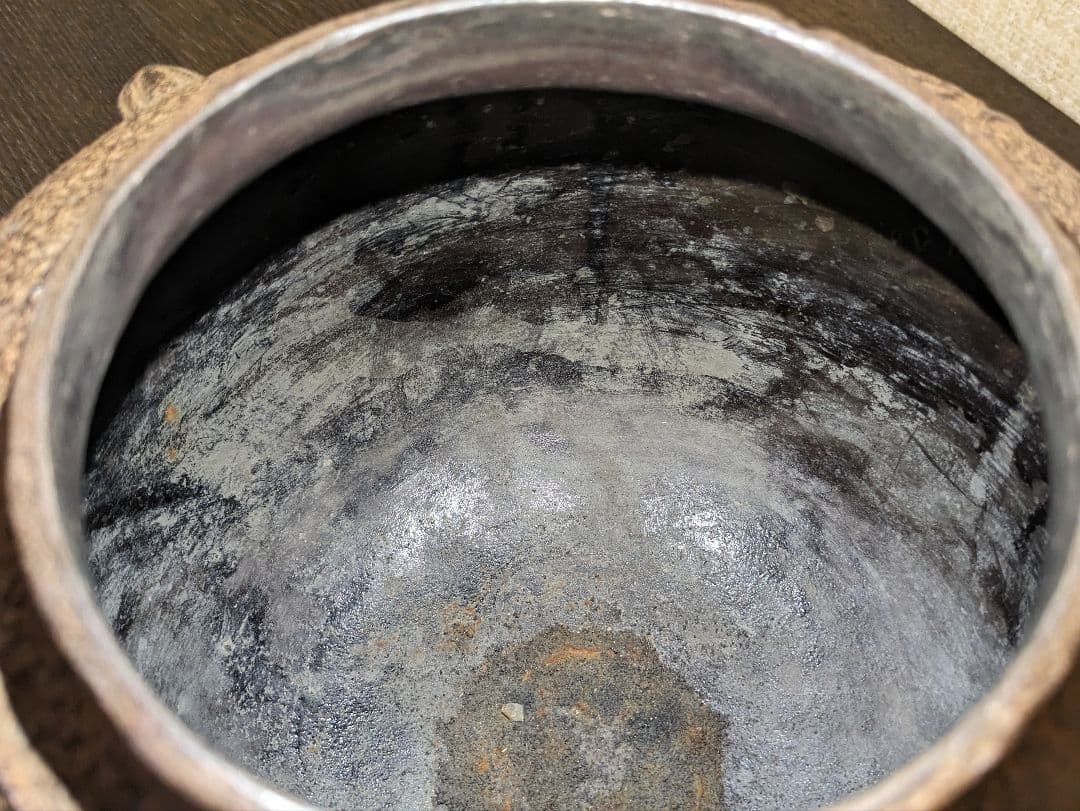 茶釜 吉羽與兵衛作 真形釜 新品未使用 徳力富吉郎作の鎧兜の版画付