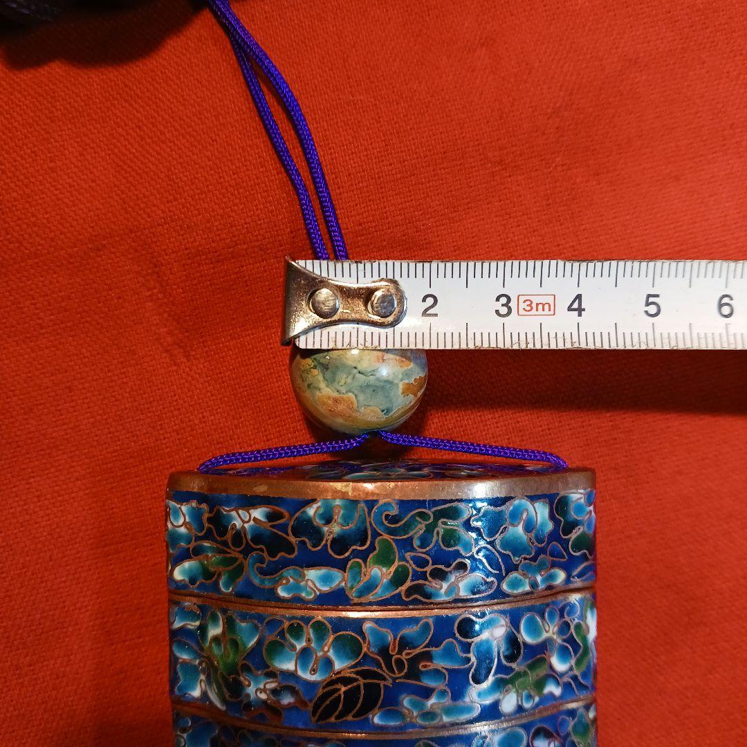 印籠　銅線有線七宝　根付け　緒締め玉付き　古物