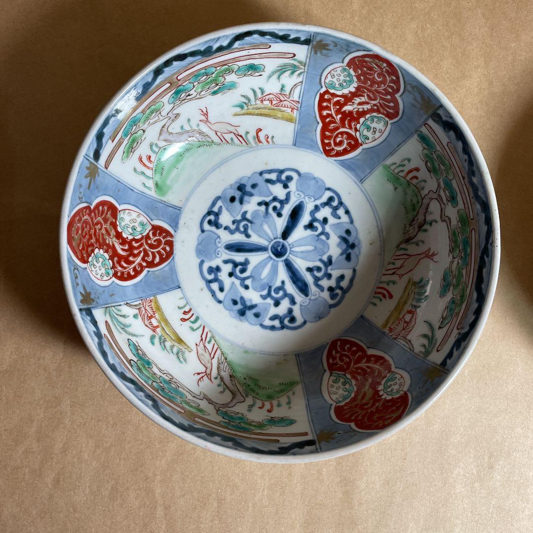 鉢2点　【m142 二重高台　伊万里　骨董　レトロ　深鉢　呉須色絵　染付】