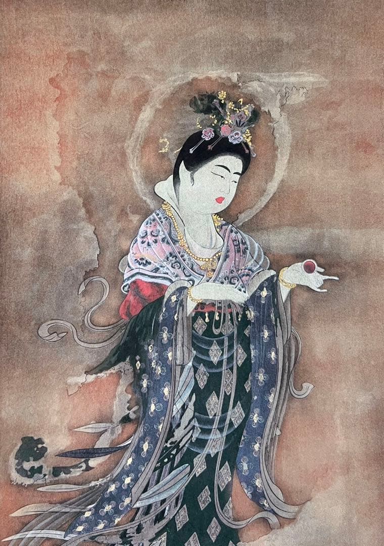 安田暎胤 吉祥天像 掛け軸 紙本 薬師寺 国宝 太巻 限定品 極箱 美品