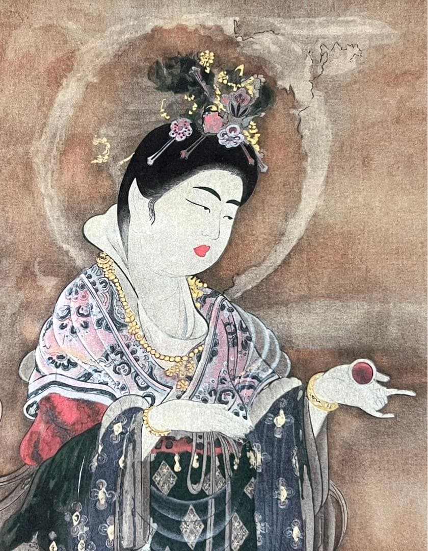 安田暎胤 吉祥天像 掛け軸 紙本 薬師寺 国宝 太巻 限定品 極箱 美品