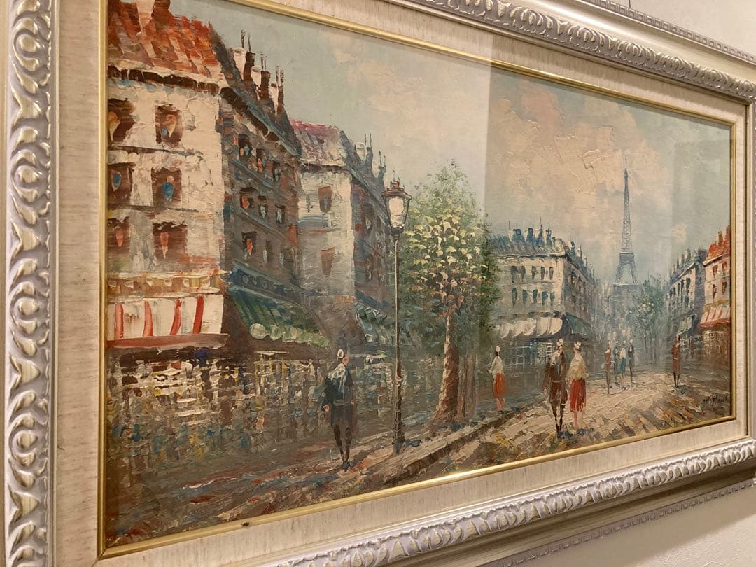 パリの街並み 油彩画 エッフェル塔