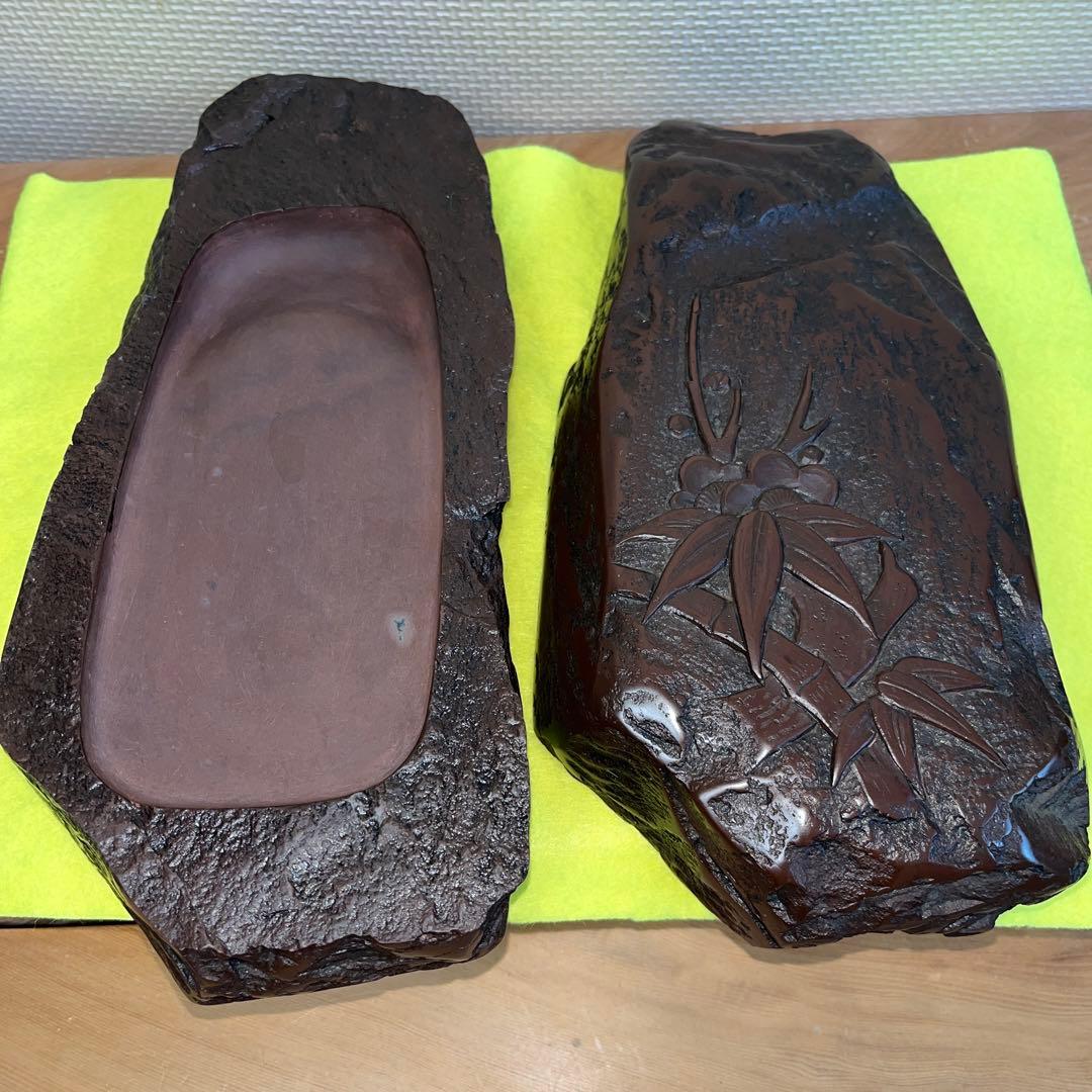 ⭕️赤間硯　新品美品　柳猛作　柳井赤間硯製作所　共蓋付き　工藝　3.5kg超