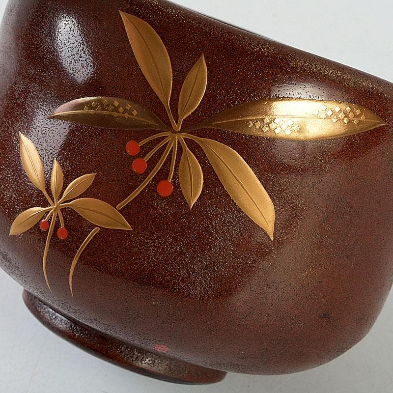 茶道具　輪島塗　柿木章作　藪柑子の図　茶碗　共布共箱　V　9754