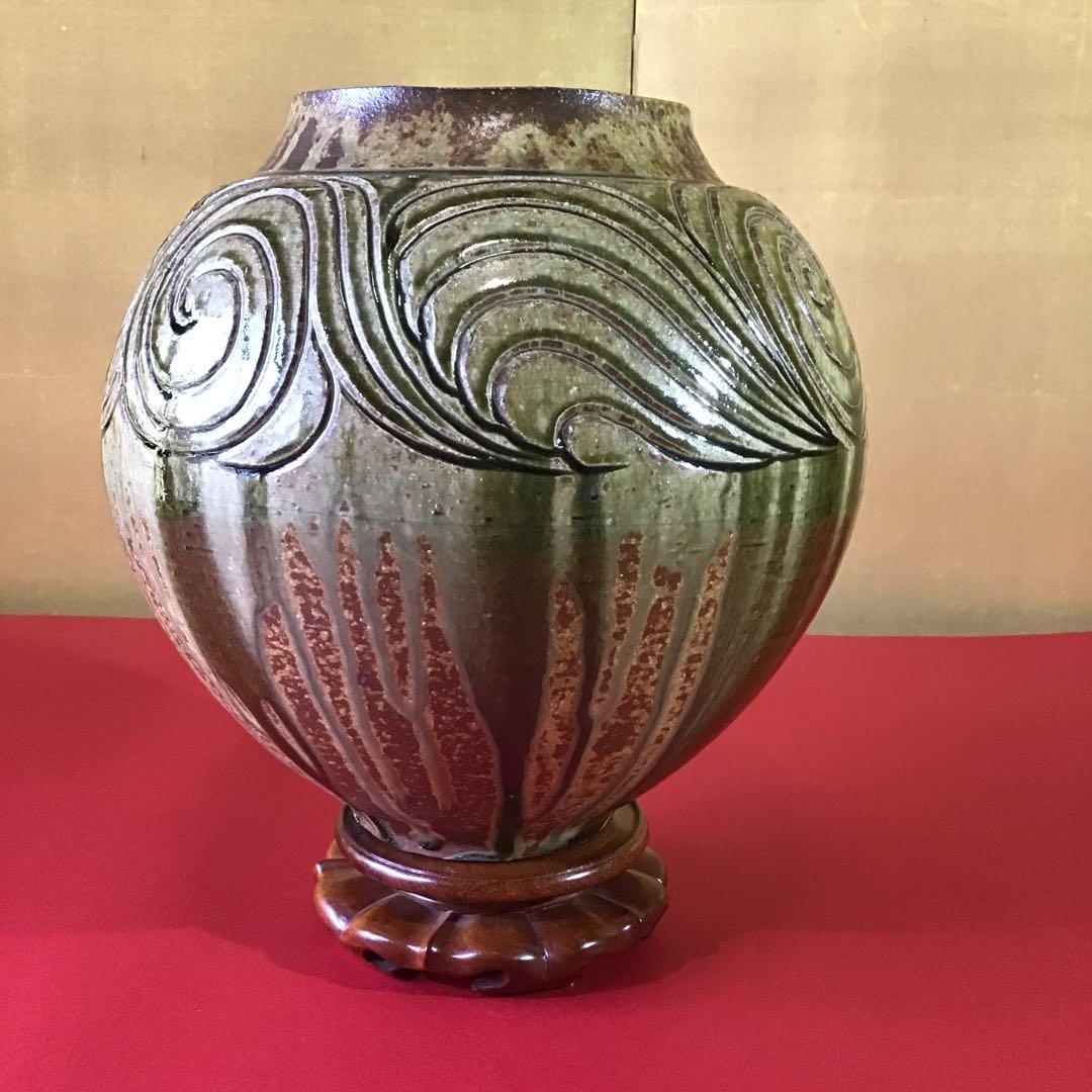 5代目　尾林焼　水野英男　「石青壺」　最高傑作品