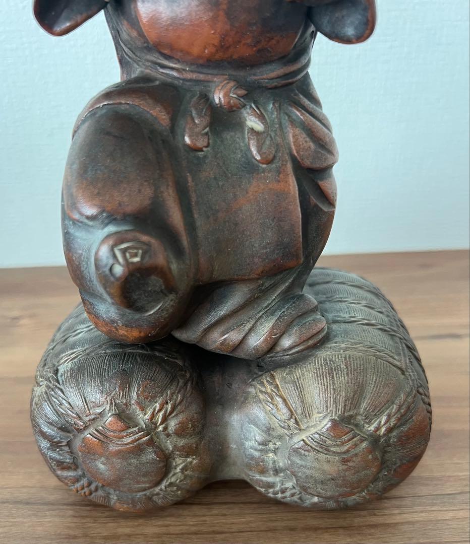 備前焼 獅子舞像置物 江戸末期頃 縁起物 大黒天 収納木箱付き アンティーク