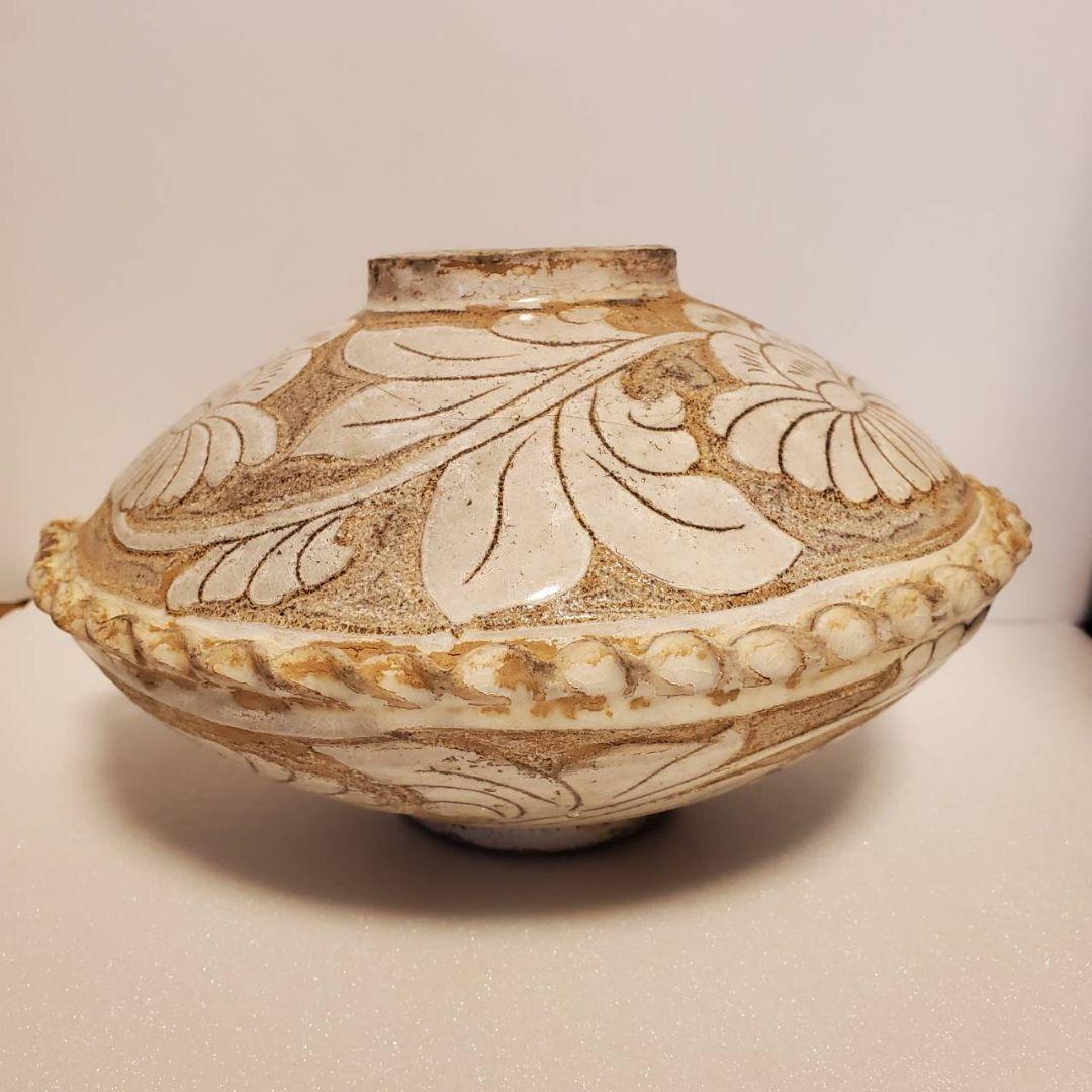 中国古玩　磁州窯　双耳扁壺　時代物唐物