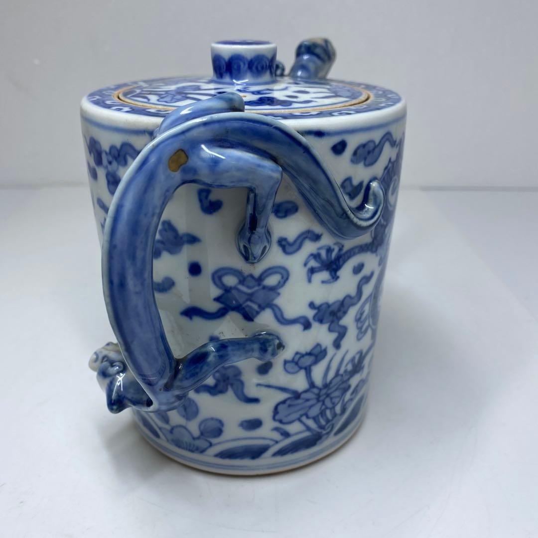 中国美術　大明萬暦年製　染付　龍文　水注　タルカ　東さ7-0304①