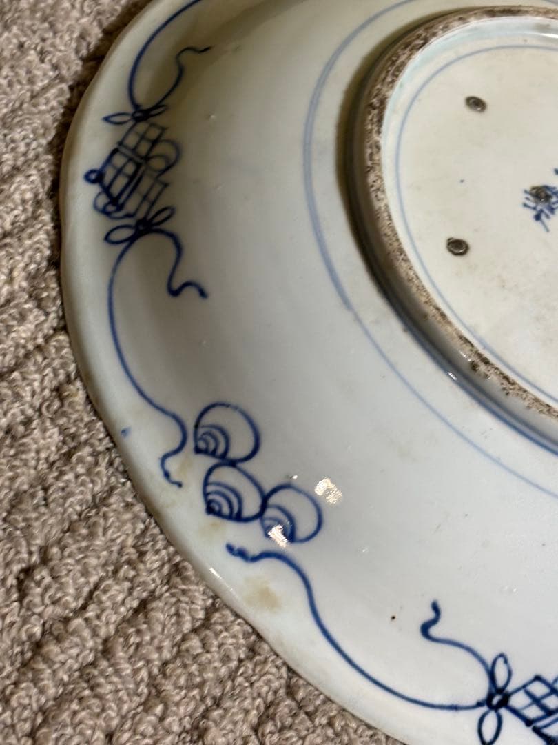 古伊万里染付山水図皿 江戸時代中期 太明成化年製 陶器 骨董品 藍色 時代物