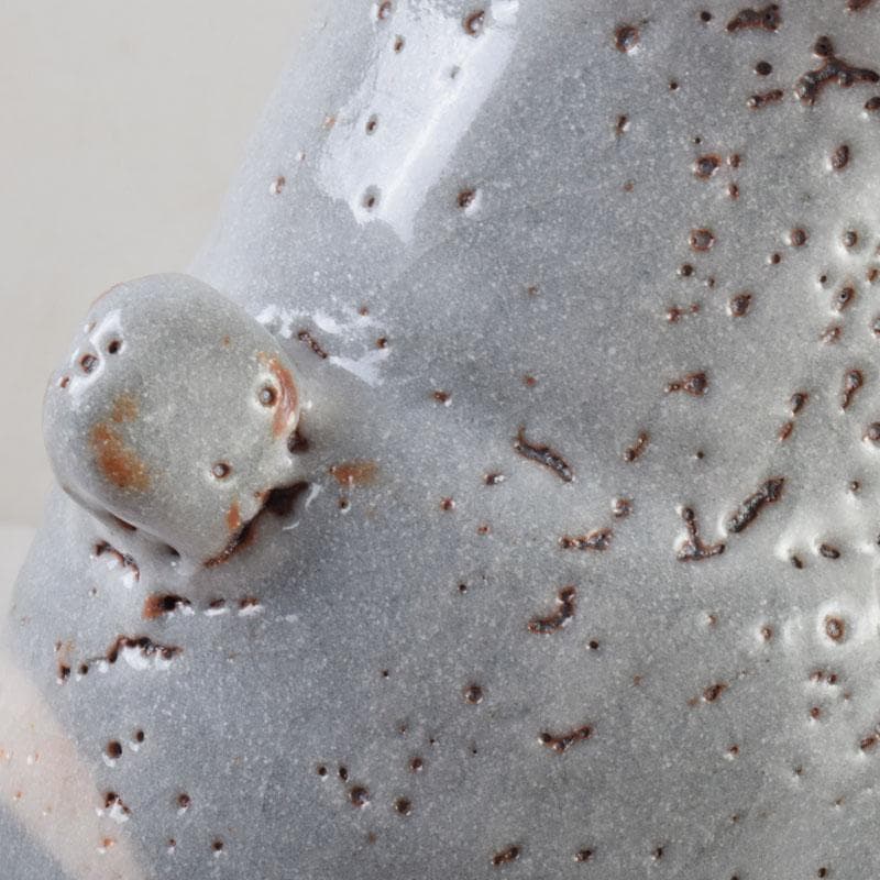 安藤日出武作　鼠志野　双耳花生　花瓶　共箱　V　8585