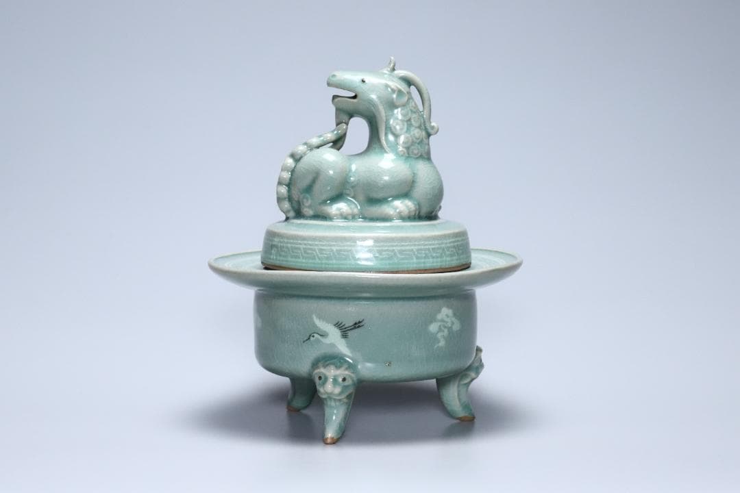 高麗青磁　柳海剛(根瀅) 造　龍型香炉　朝鮮古美術／骨董品【正一古美術】