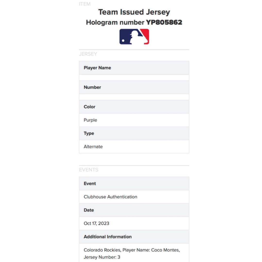 巨人 ココ モンテス 2023年 支給品 ユニフォーム MLB ホログラム付き