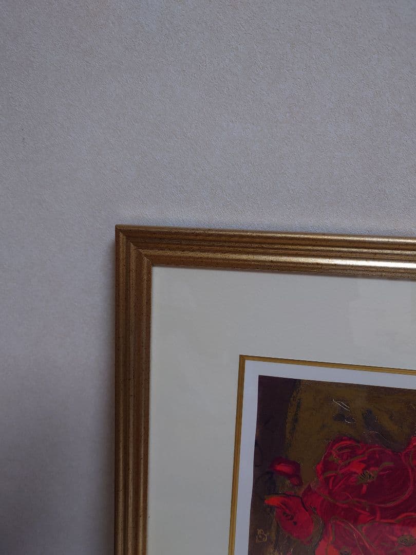 アンドリュープライス　赤いバラ　版画　花　絵画　静物画　花瓶　額入り