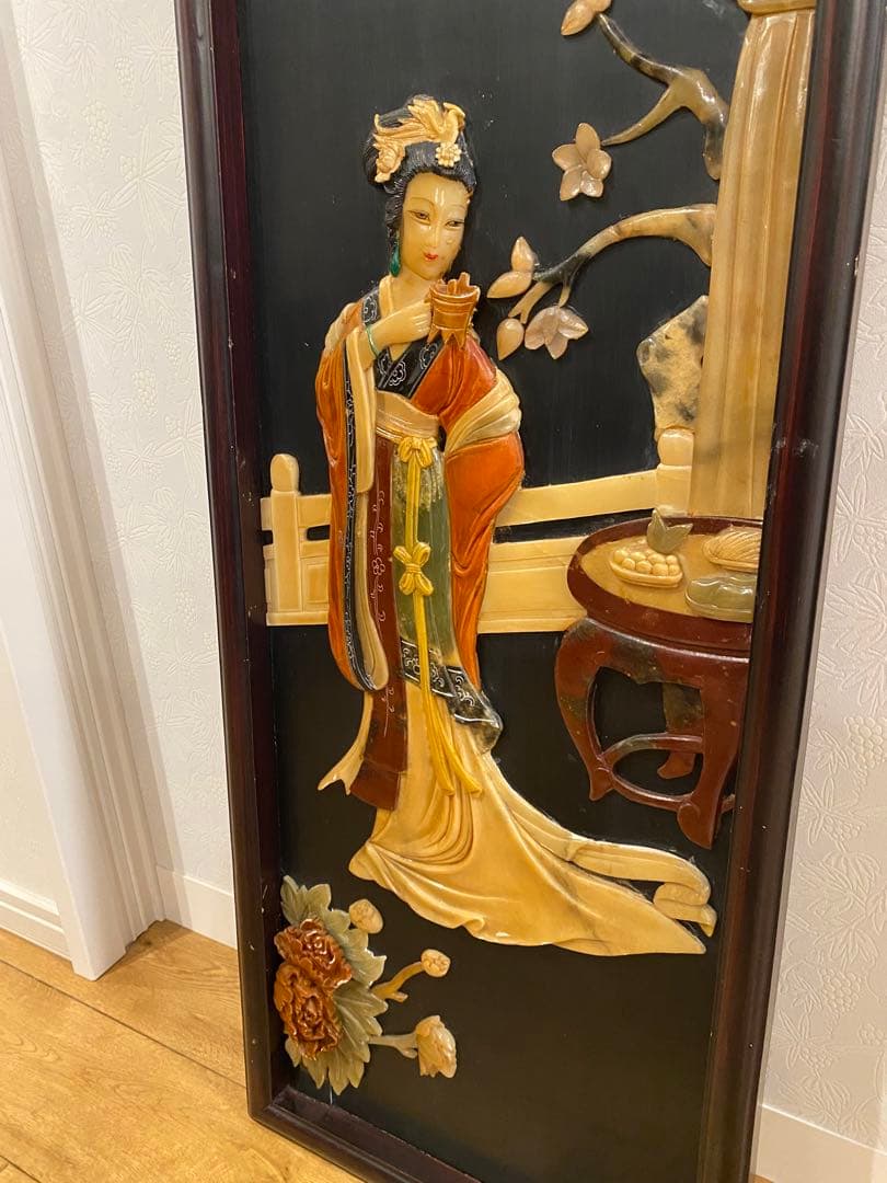 高級中国骨董　楊貴妃　貴妃醉酒　玉石絵画　工芸品　　 中国美術